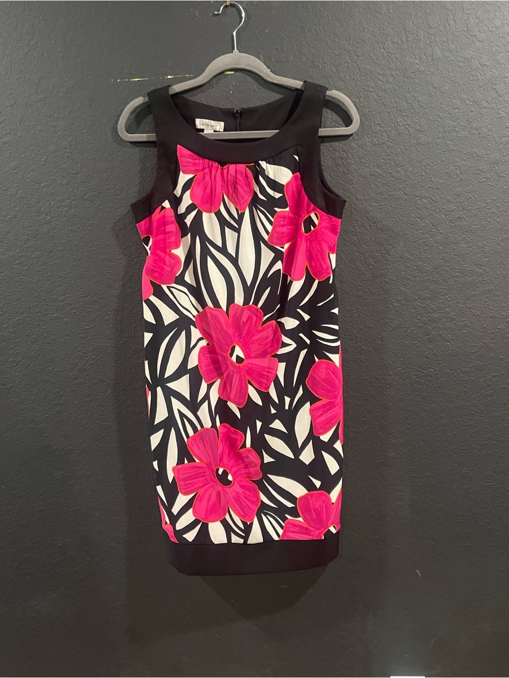dressbarn Black & Hot Pink Floral Sheath Dress